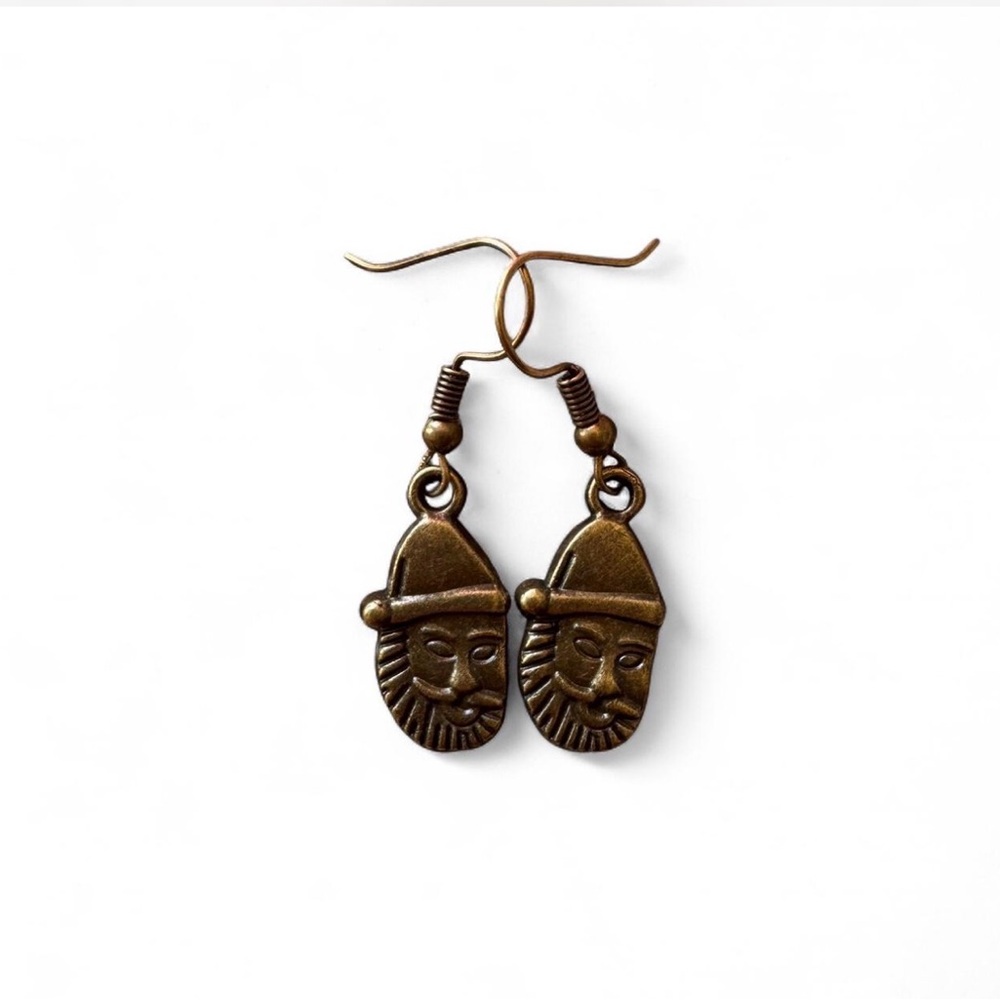 Handmade Bronze Santa Claus Holiday Drop Earrings 🎅🎄
